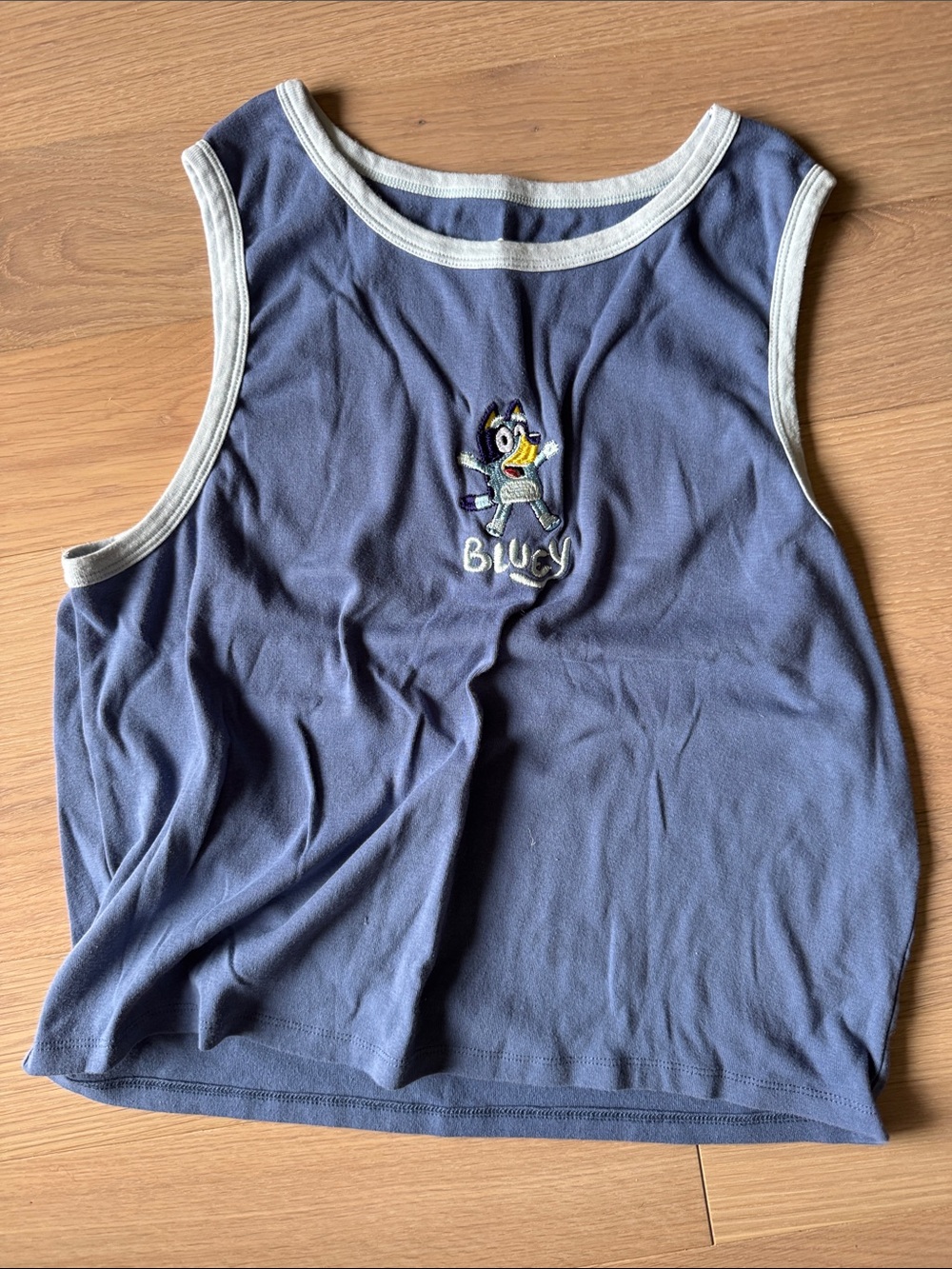 Girls' Blue Sleeveless Tank Top with Character Embroidery